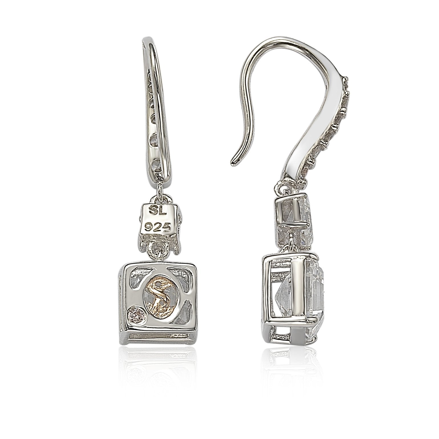 Suzy Levian Sterling Silver Cubic Zirconia Asscher-Cut Petite Dangle Earrings