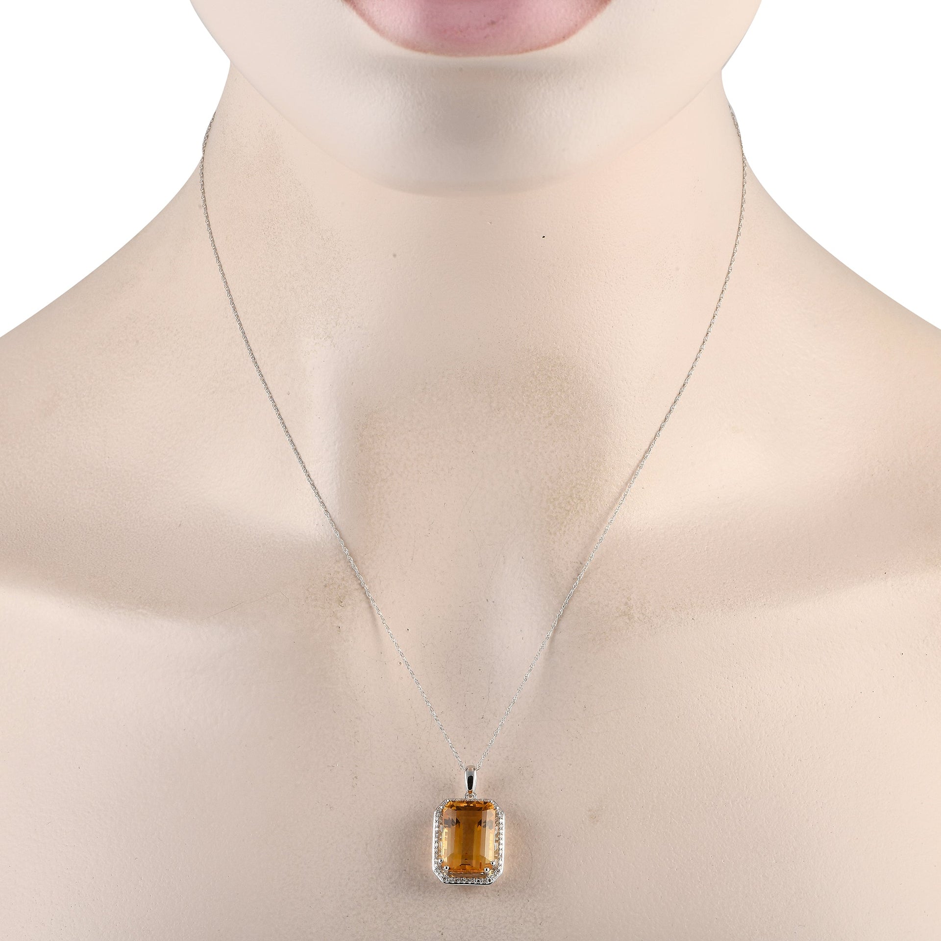 LB Exclusive 14K White Gold 0.20ct Diamond and Citrine Pendant Necklace PD4-15513WCIT