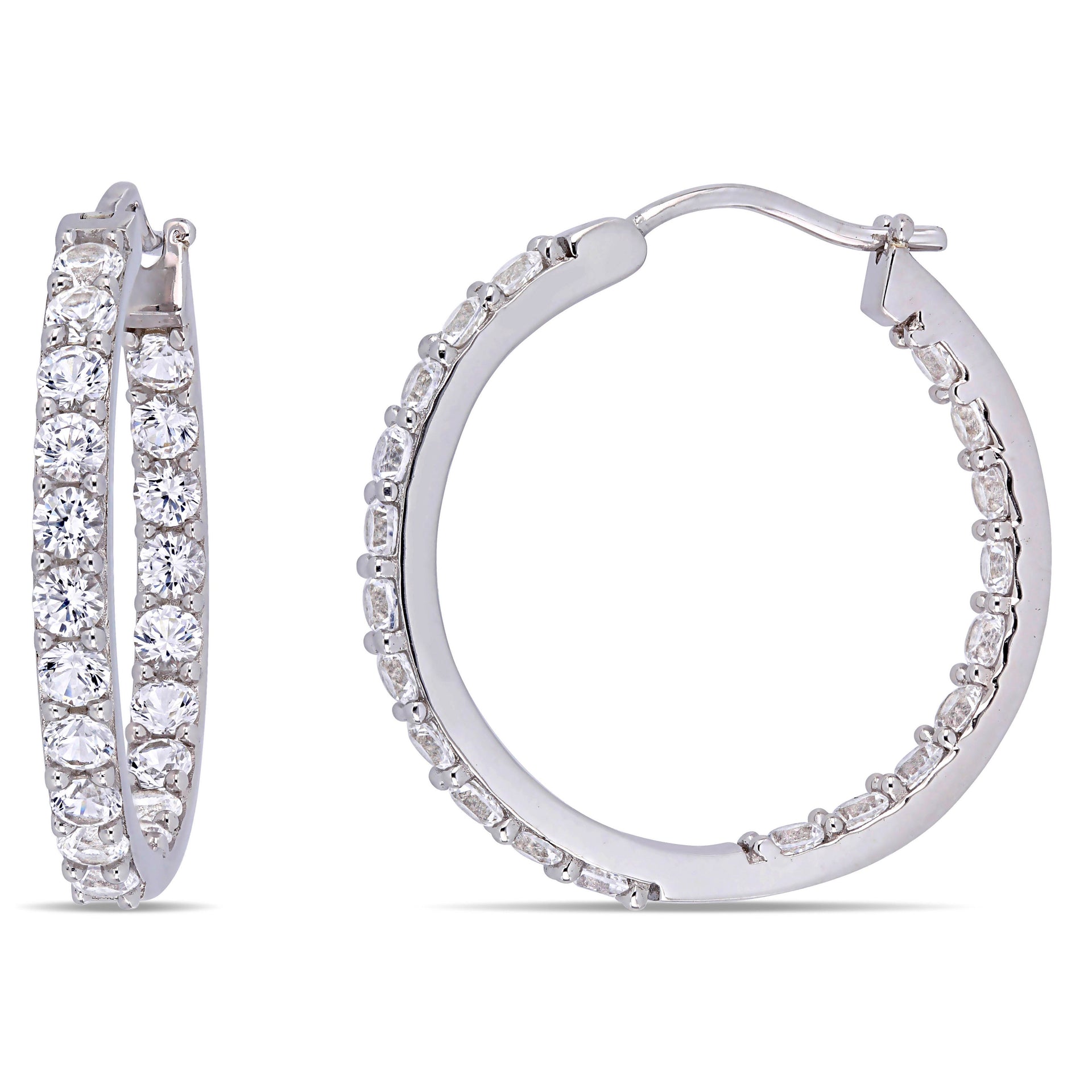 Mimi & Max 3 1/2ct TGW Created White Sapphire Inside Outside Hoop Earrings in Sterling Silver