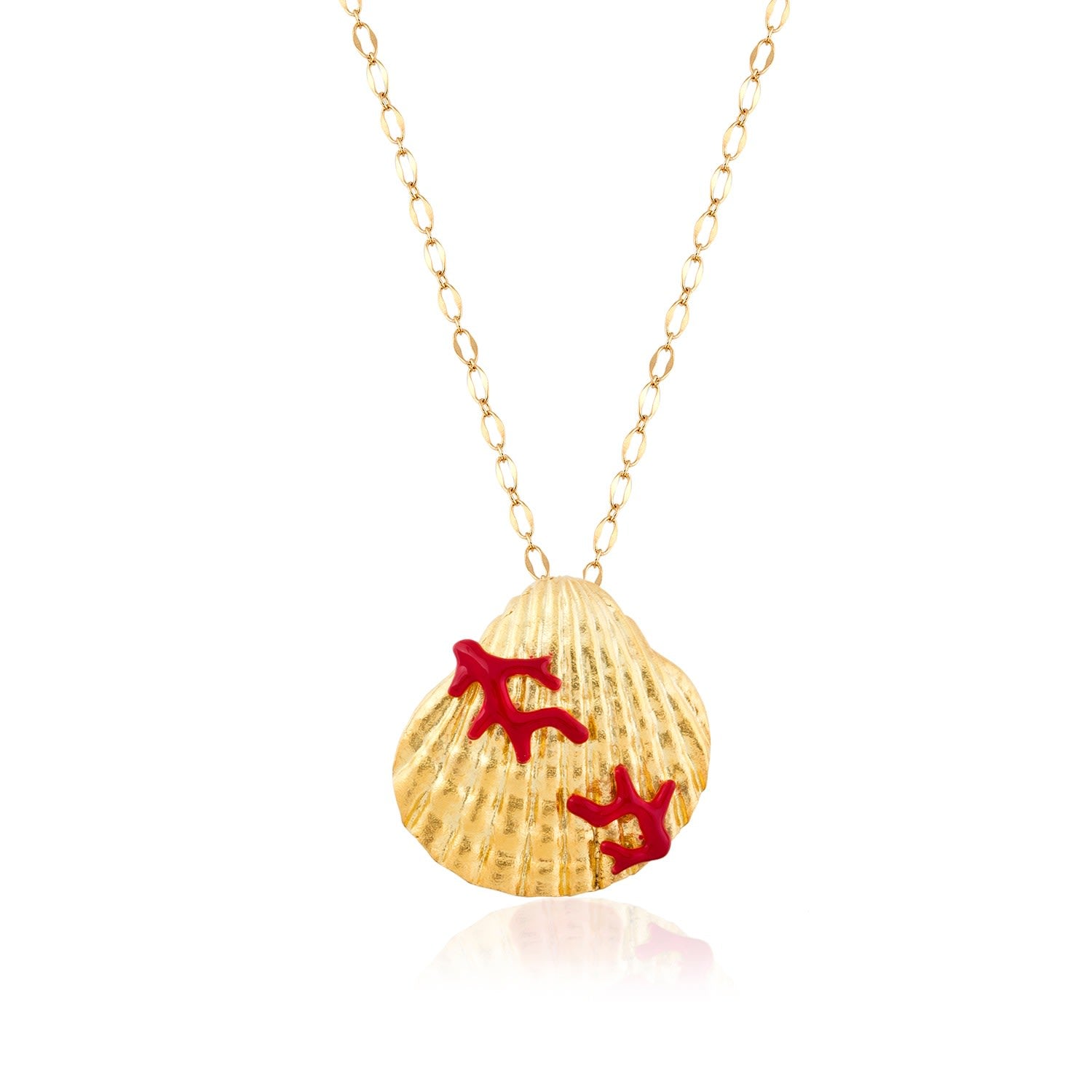 Seashell Necklace With Red Coral