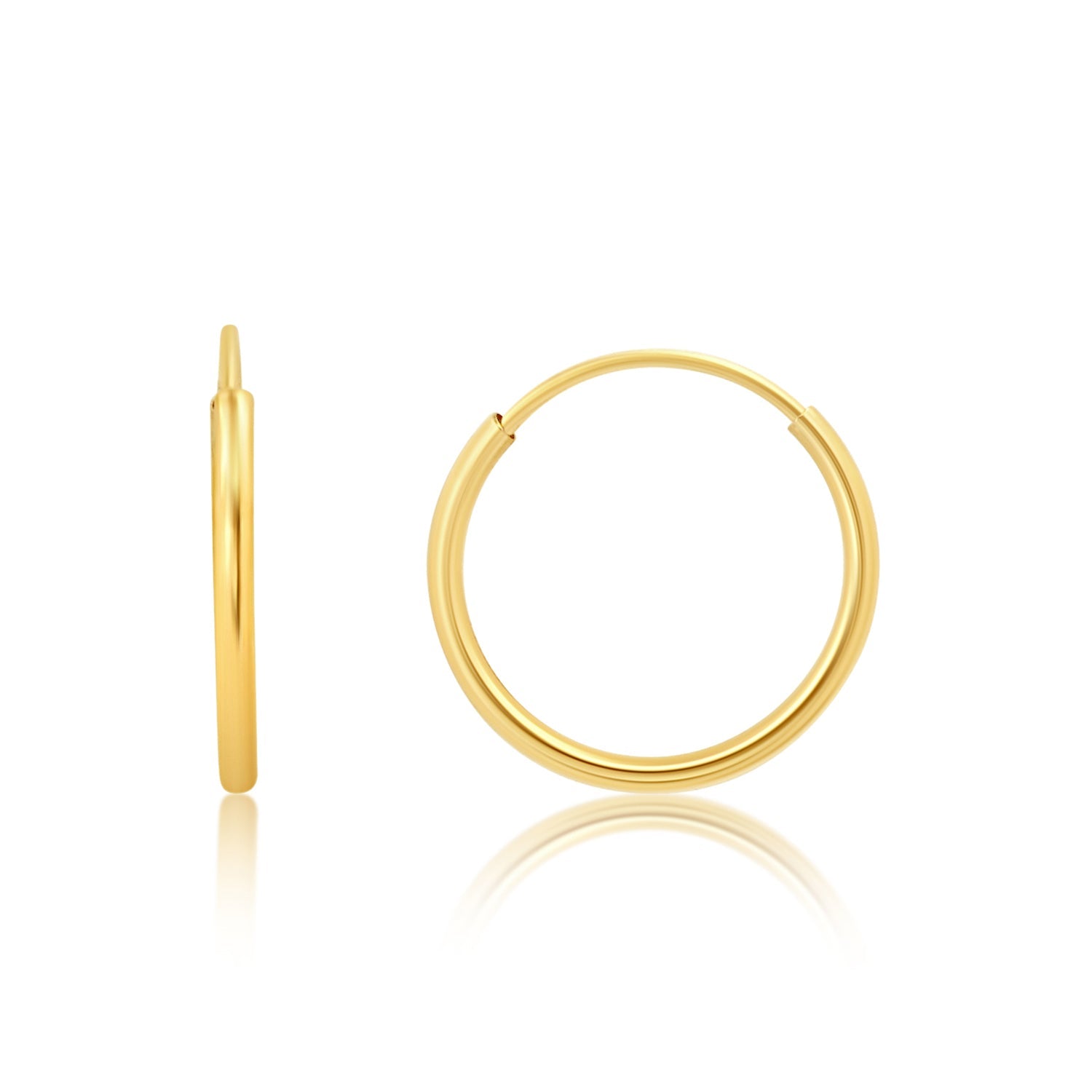 Solid 14k Gold Hoop Earrings 1mm Tube Flex Continuous in 10mm-14mm (0.4-1 Inch) Diameter Gold Hoop Earrings