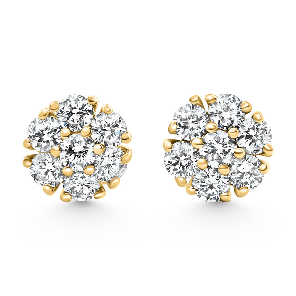 3/4Ct Diamond Cluster 7-Stone Pave Studs Screwback Earrings 14k Gold Lab Grown