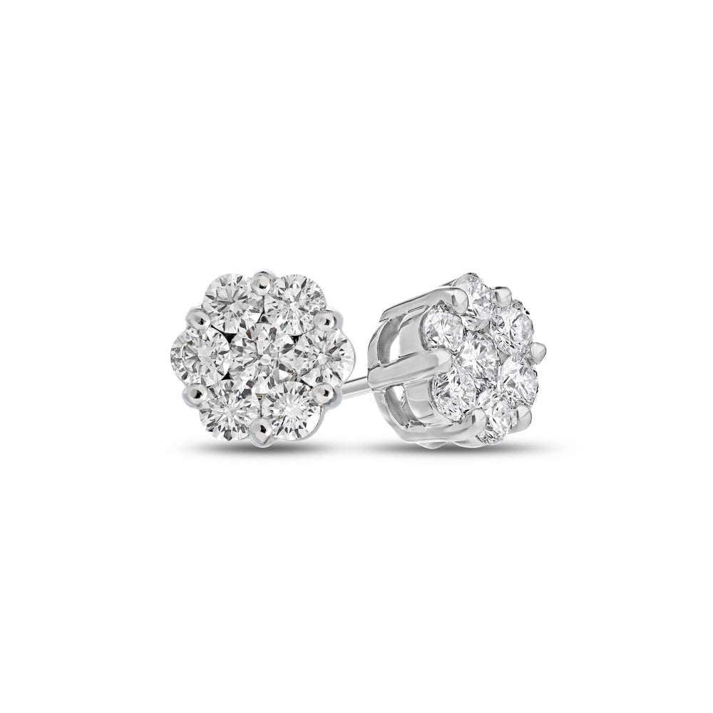 Suzy Levian 14k White Gold White Diamond Cluster Stud Earrings