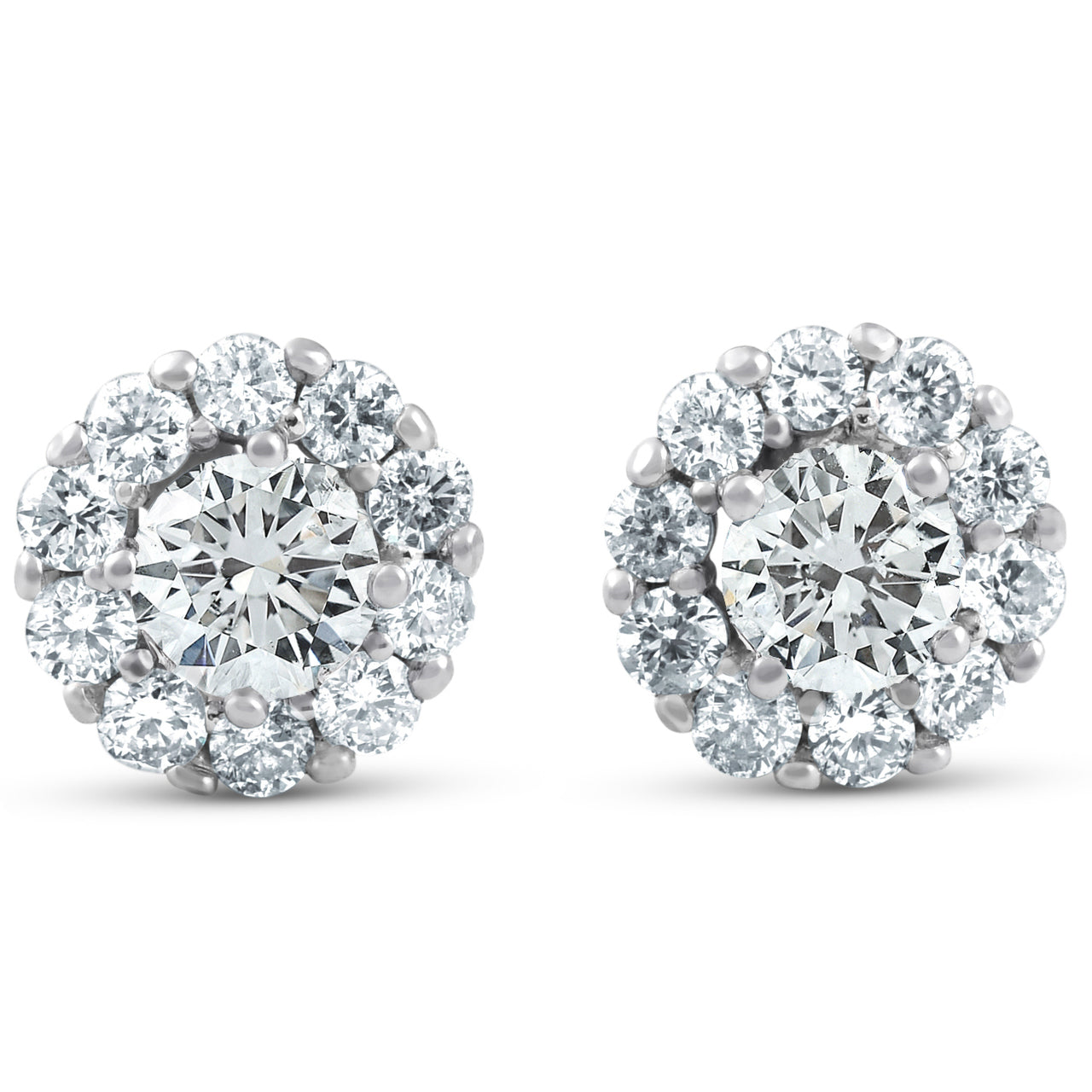 1ct Halo Round Diamond Studs 14k White Gold