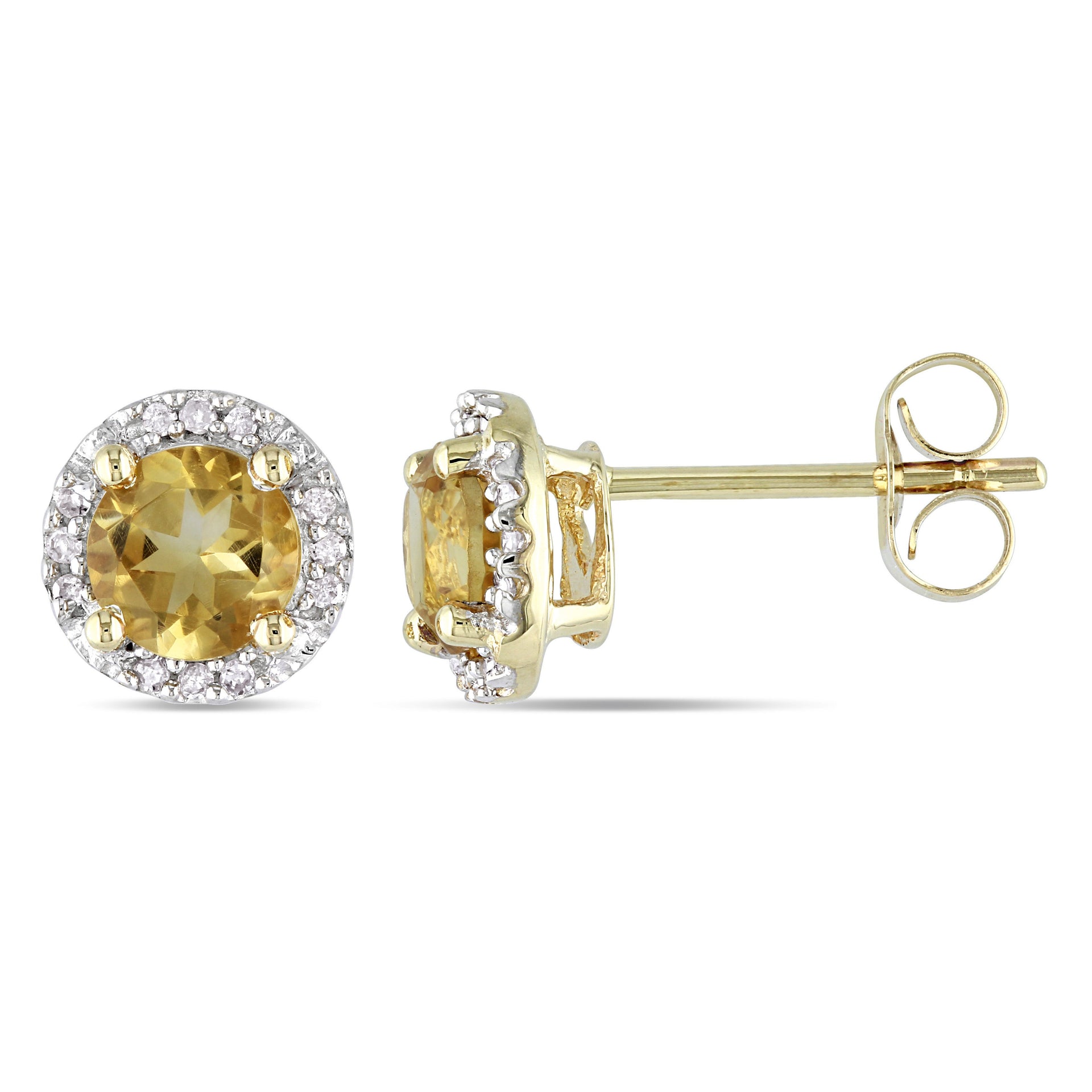 7/8 CT TGW Citrine Halo Earrings with Diamonds in 10k Yellow Gold