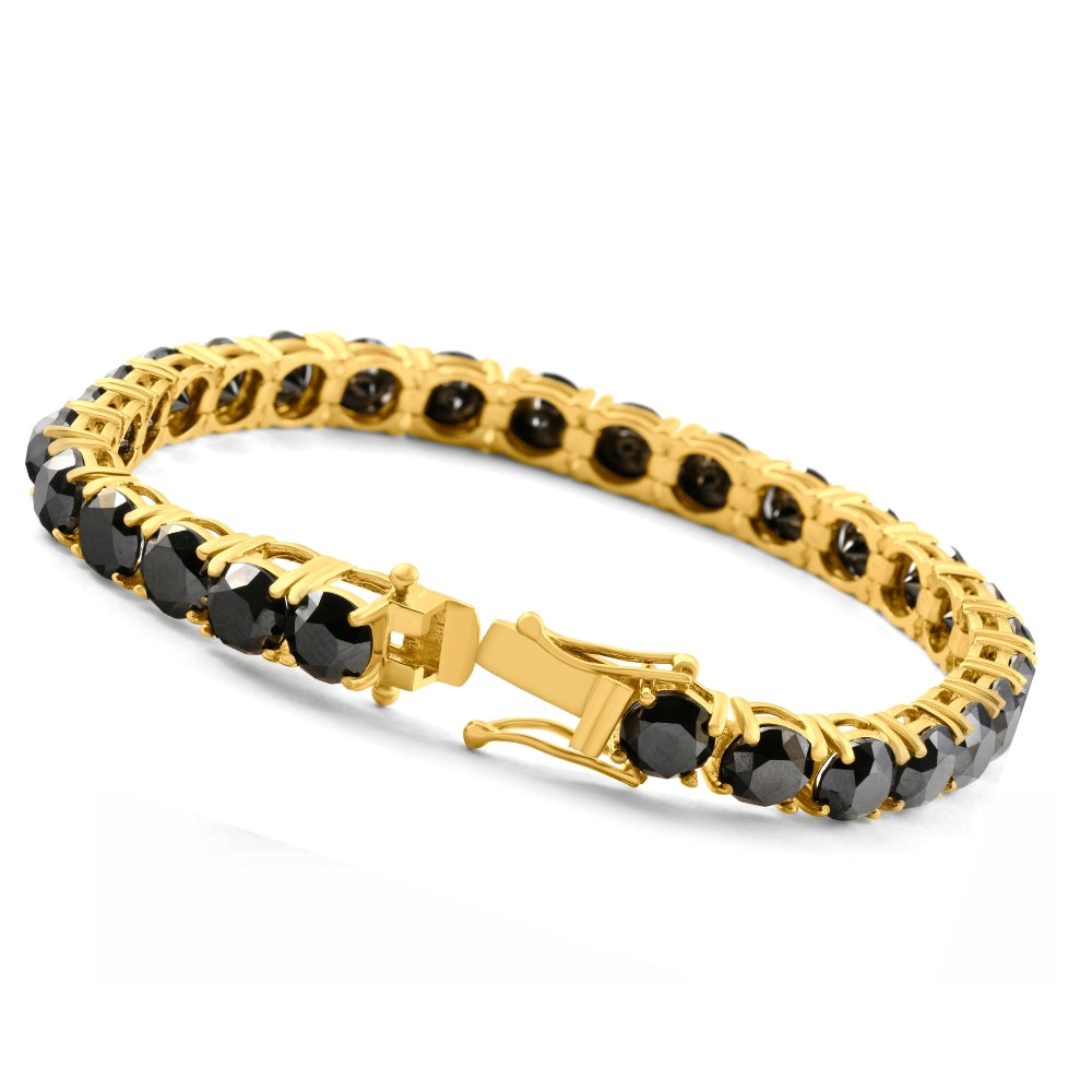35Ct Black Diamond 14k Yellow Gold Women's Tennis Bracelet 7'