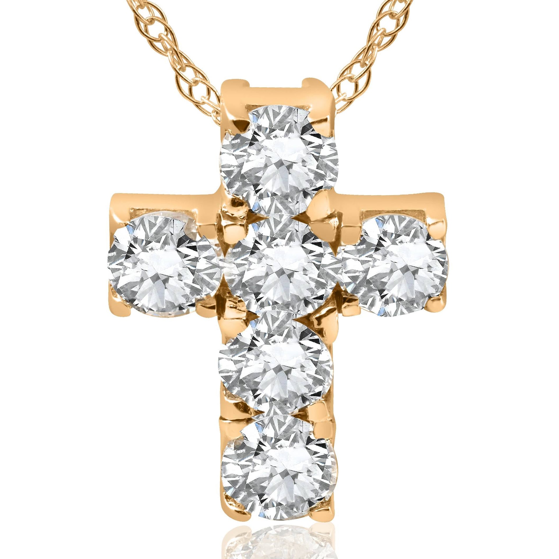 1ct Diamond Cross Pendant 14K Yellow Gold 1/2' Tall