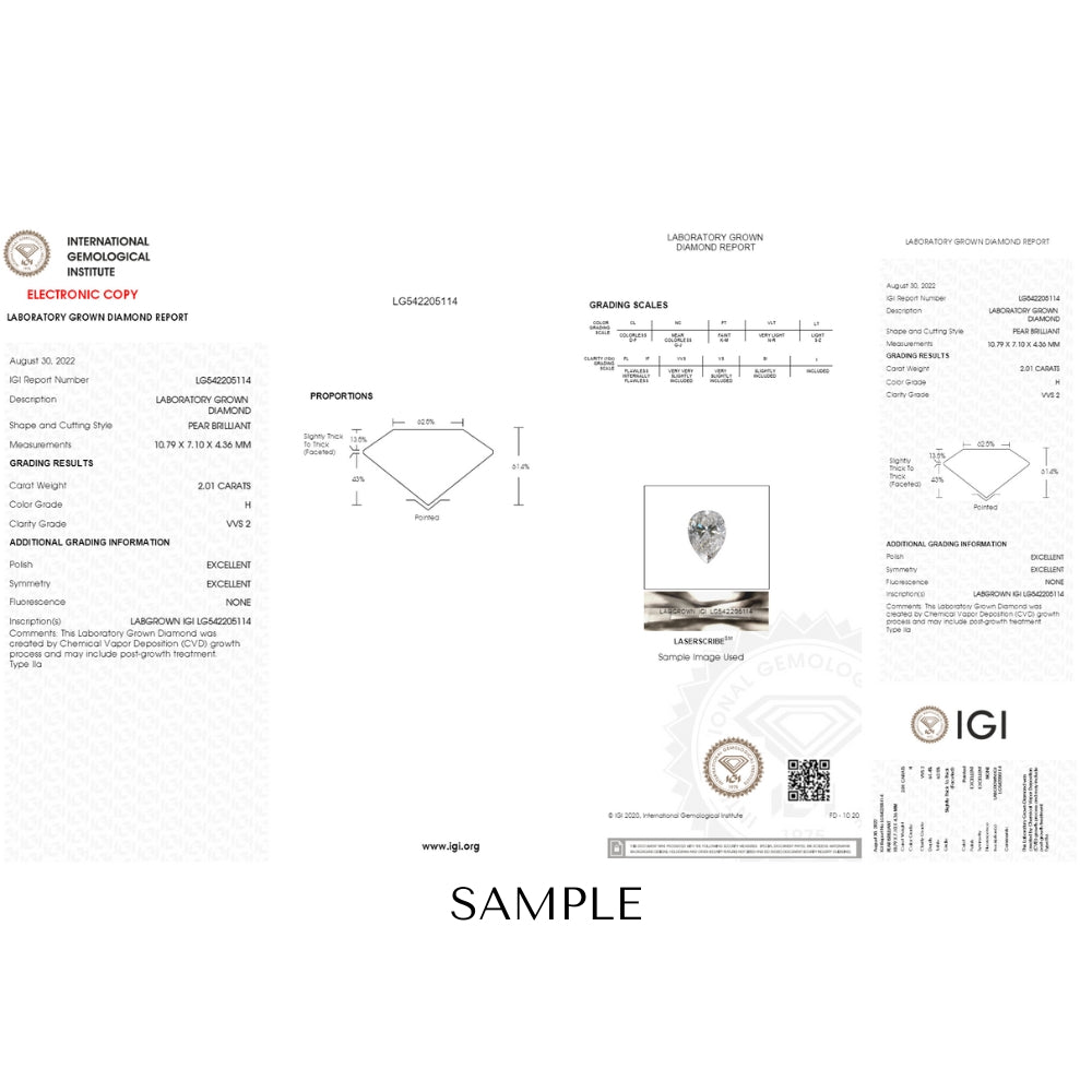 Certified 2 Ct Pear Shape Lab Grown Diamond Pendant 14k White Gold Necklace