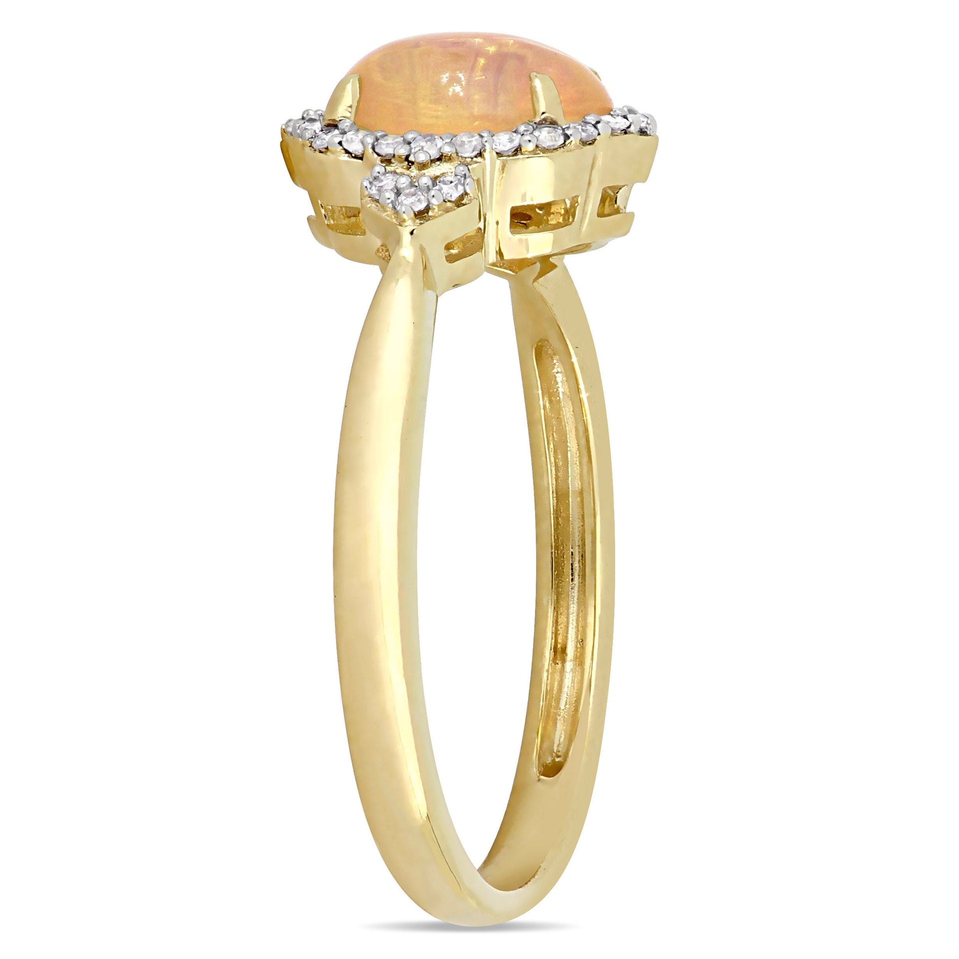 3/4 CT TGW Ethiopian Opal and Diamond Halo Ring in 10K Yellow Gold
