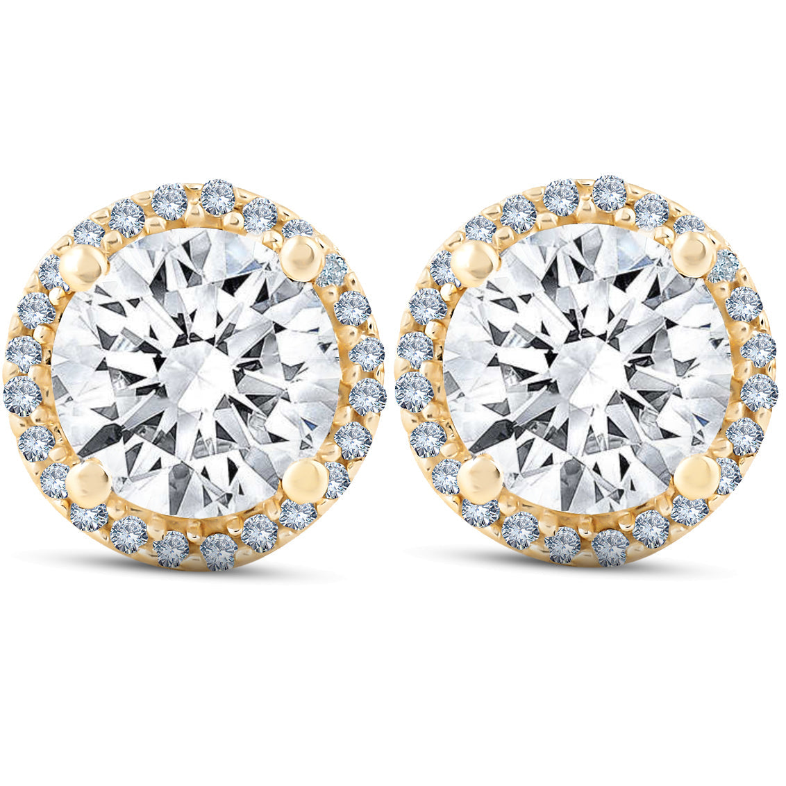 2 1/5 Ct Diamond Halo Screw Back Studs 10k Yellow Gold Moissanite