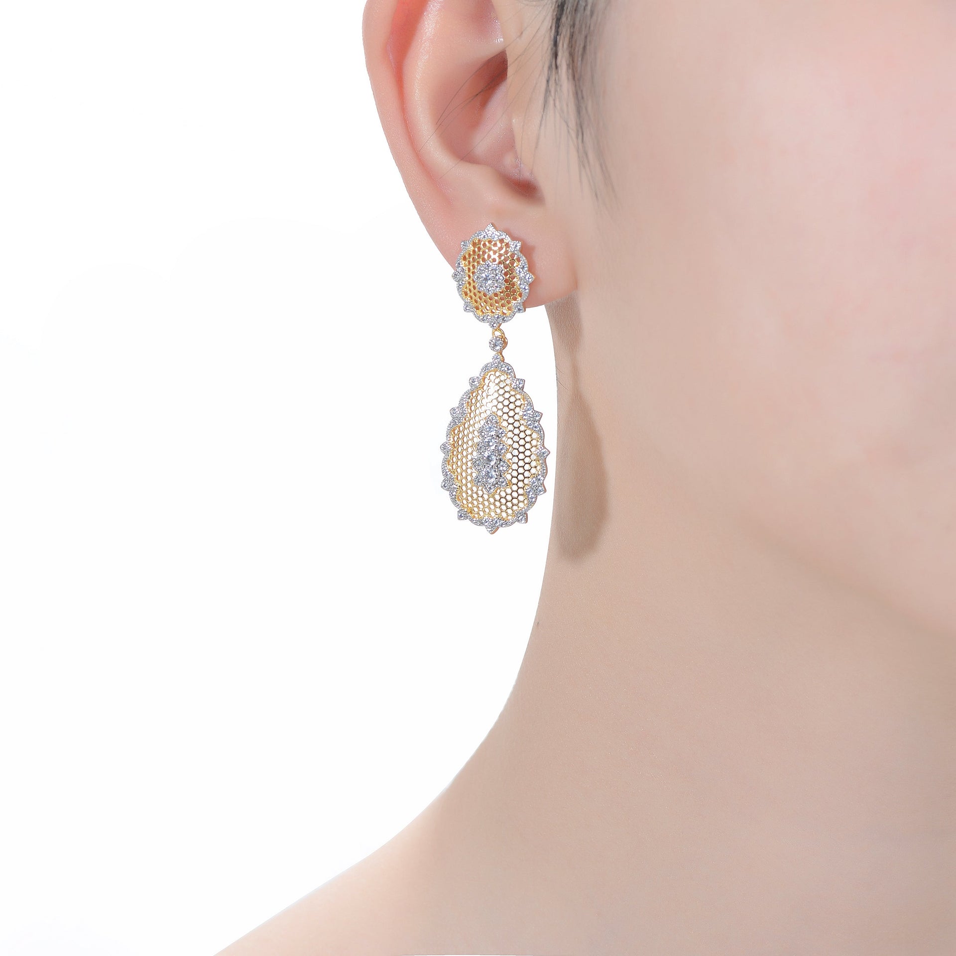 Rhodium And 14k Gold Plated Cubic Zirconia Drop Earrings