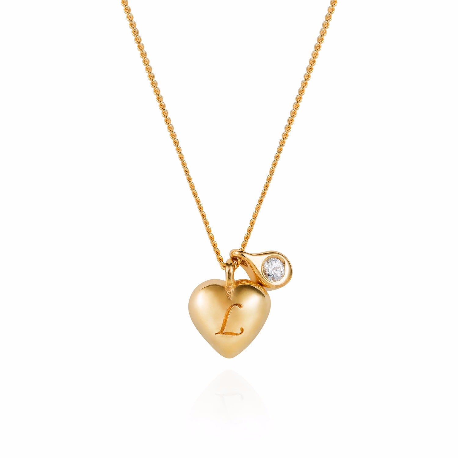 Heart Initial & Diamond Pendant Necklace Gold