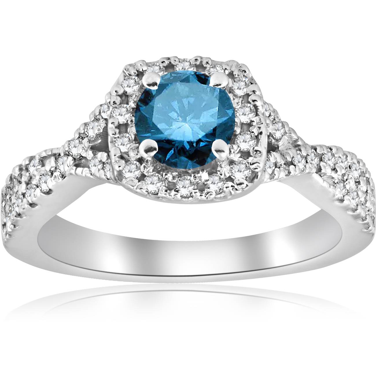 1ct Blue Diamond Engagement Ring 14K White Gold