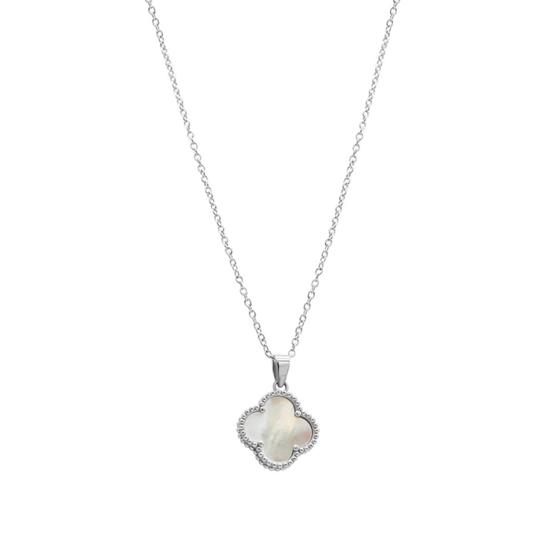 Adornia White Quatrefoil Necklace White Rhodium Silver