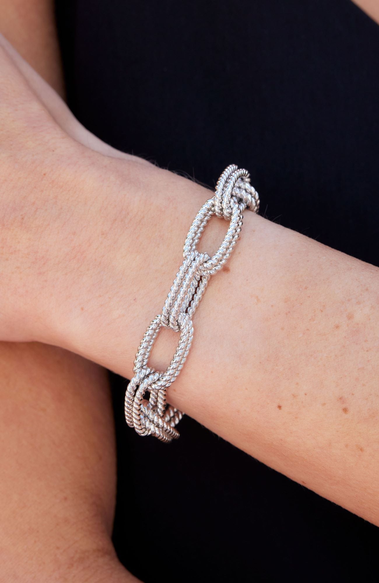 Rhodium Plated Double Link Bracelet
