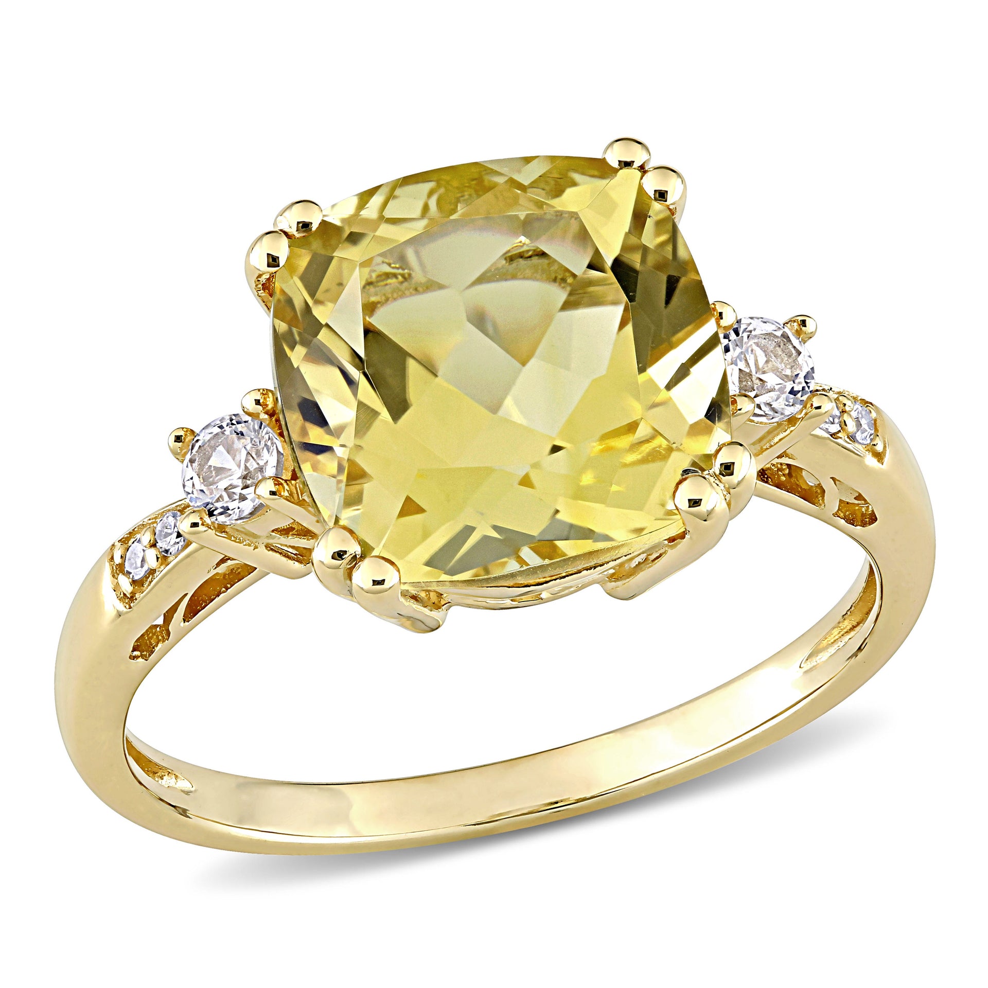 4 1/5ct TW Cushion-Cut Citrine and Created White Sapphire Ring Diamond Accent in 10k Yellow Gold