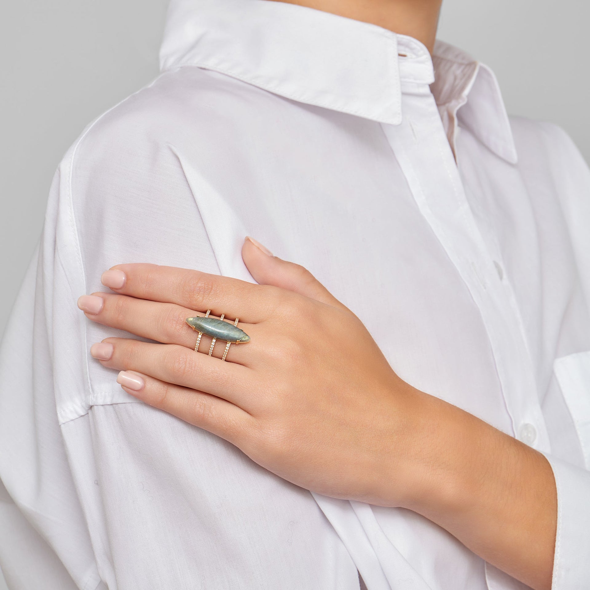 Adornia Labradorite Marquis Ring 14k gold vermeil