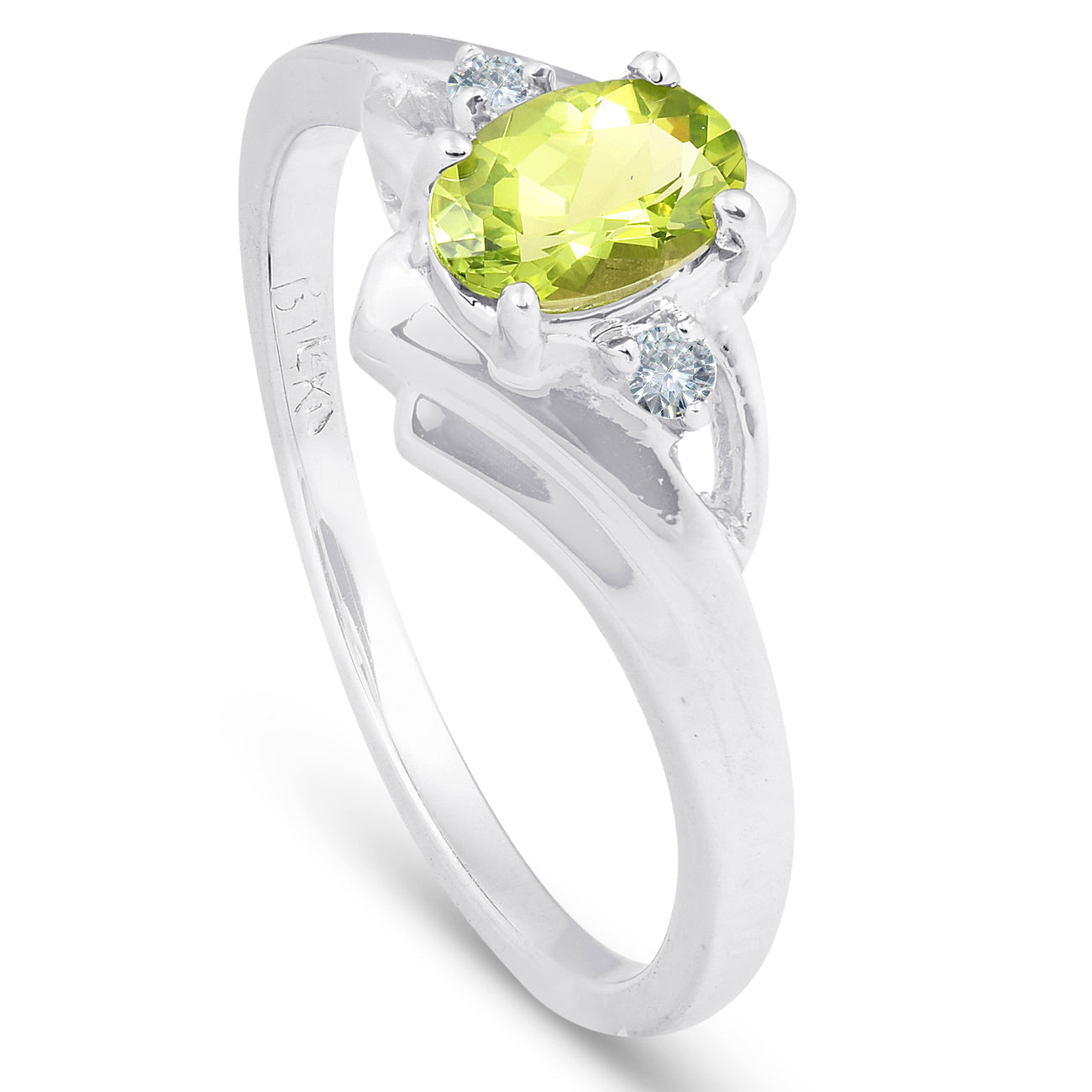 5/8 ct Oval Peridot & Diamond Ring 14K White Gold