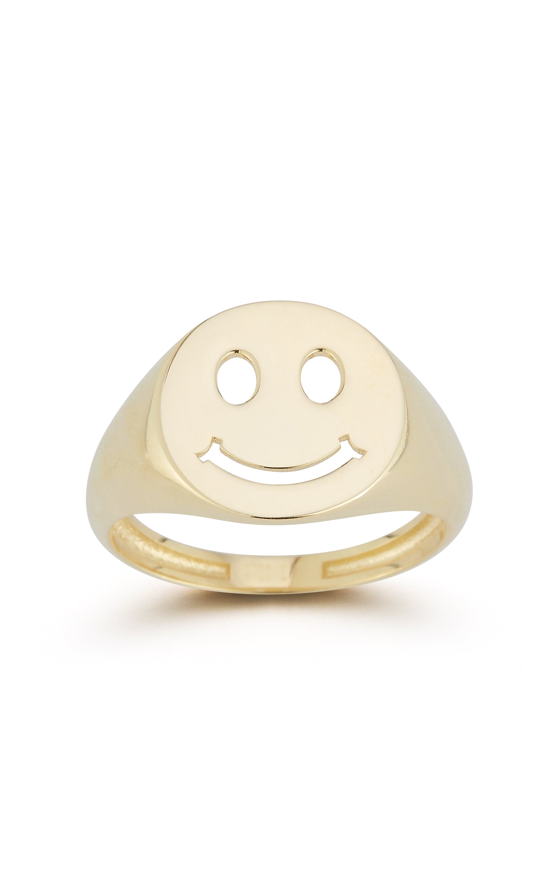 14K Gold Smiley Face Signet Ring