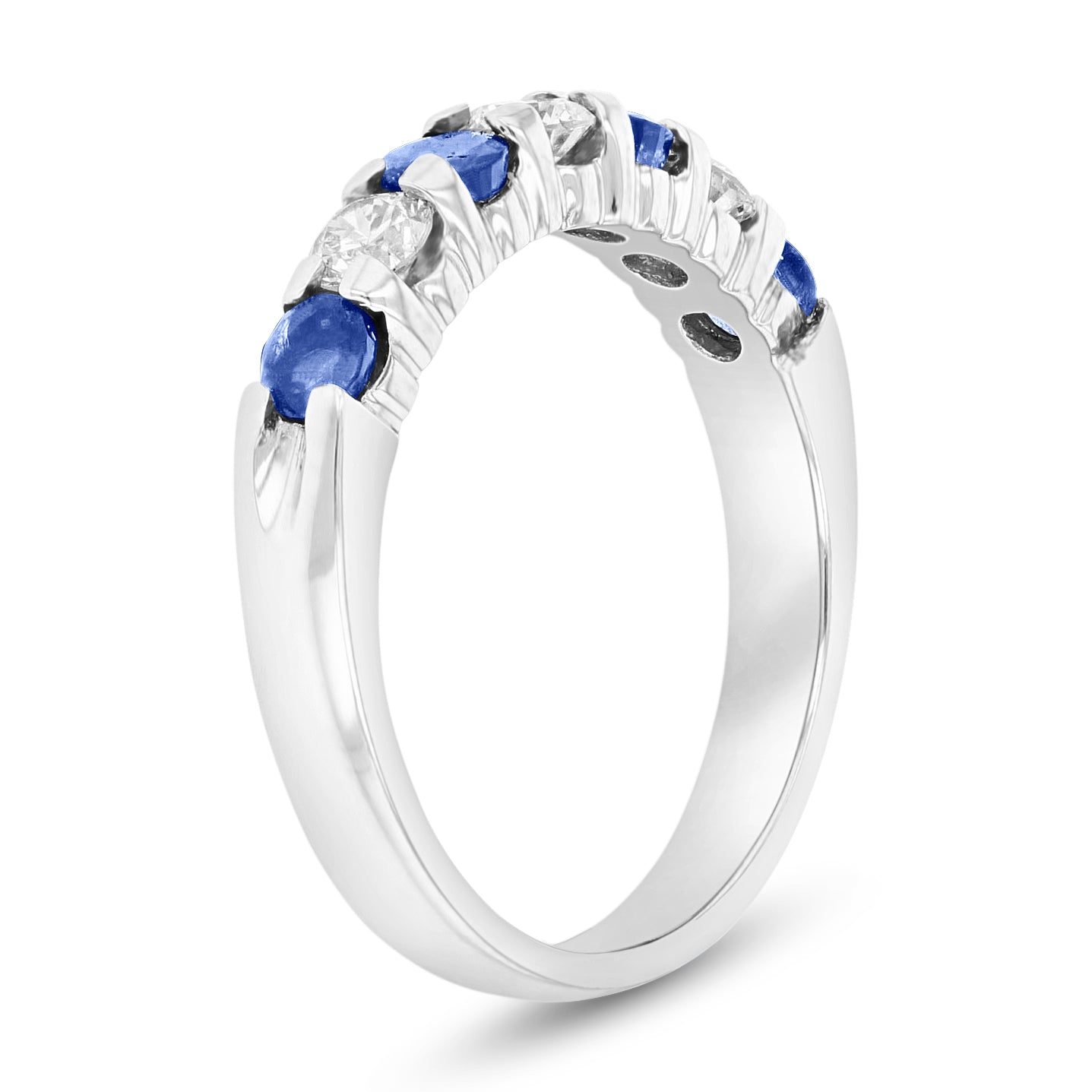 14K Gold Ring 1.00ct tw Round Diamonds and Sapphires Prong Set Band