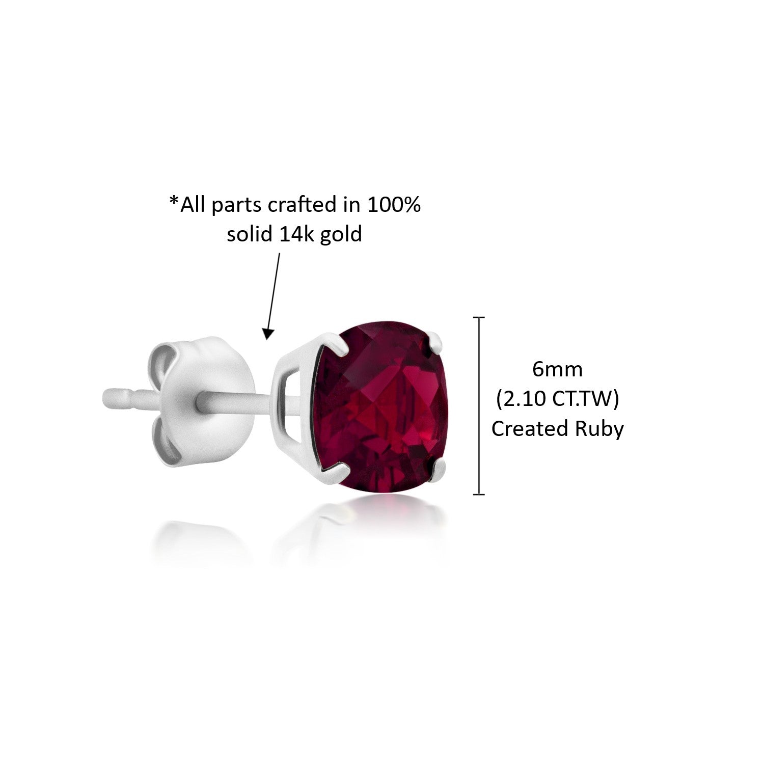 14k White Gold 6MM Cushion Cut Gemstone Stud Earrings