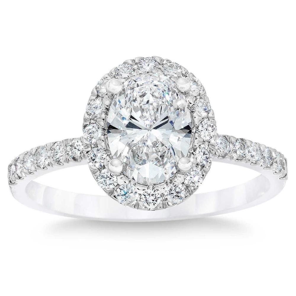 2 3/4 ct Oval Diamond Halo Engagement Ring in 14k White Gold Lab Grown