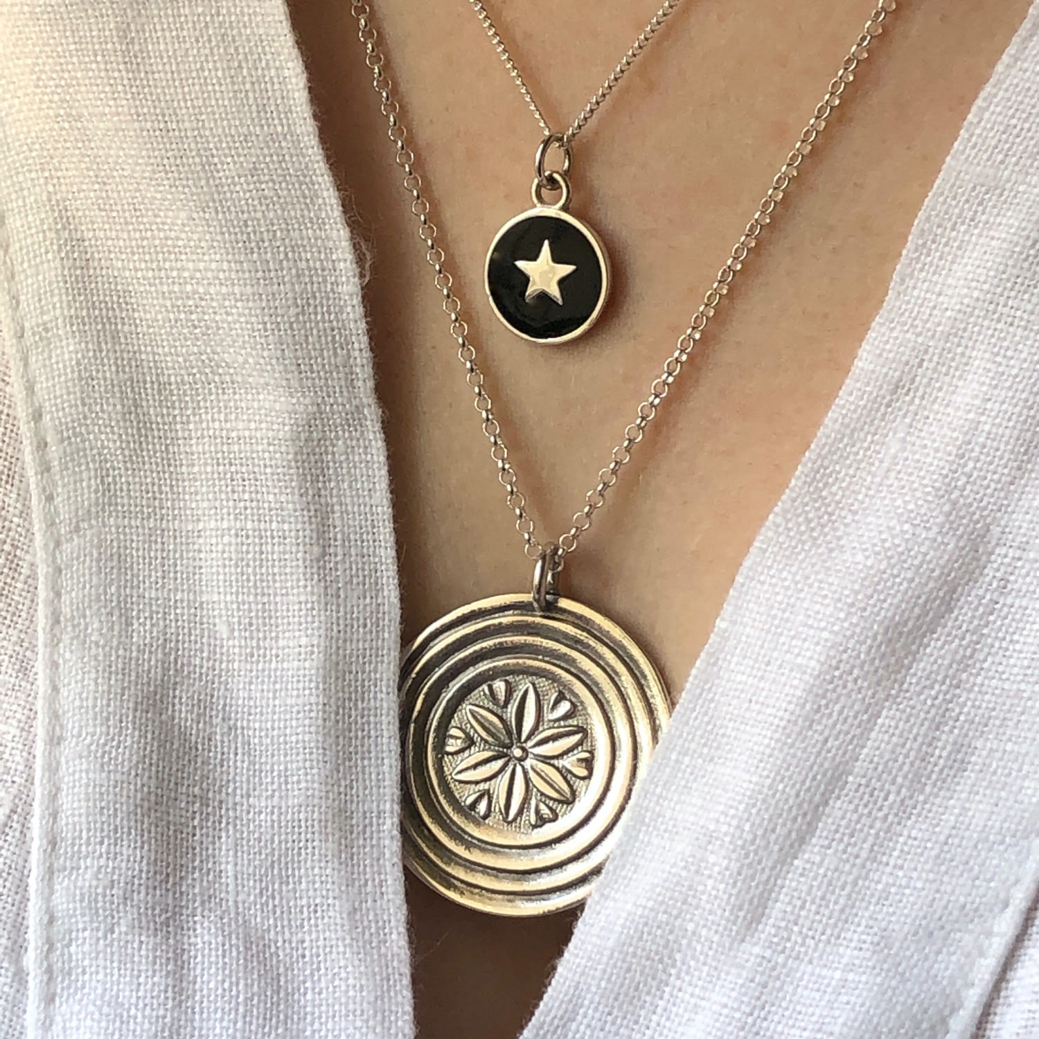Small Star Enamel Necklace Sterling Silver Jet Black