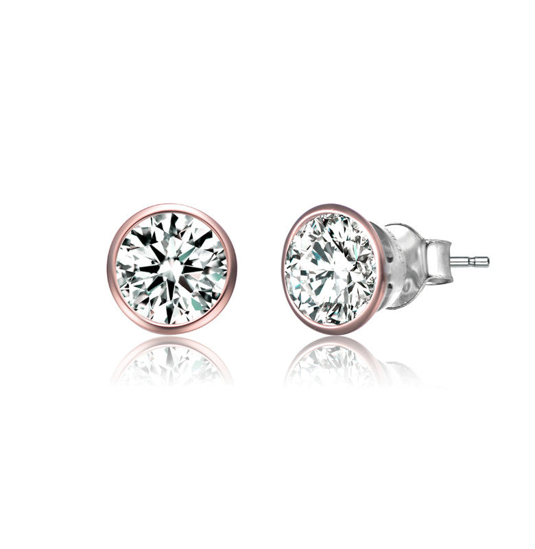 GENEVIVE Sterling Silver Rose Gold Plated Cubic Zirconia Stud Earrings