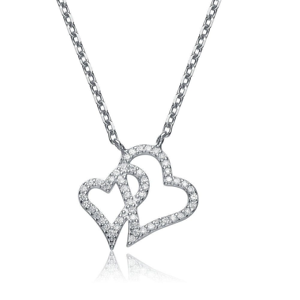 Gv C.z. Sterling Silver Sterling Silver Rhodium Plated Double Heart Micro Pave Pendant