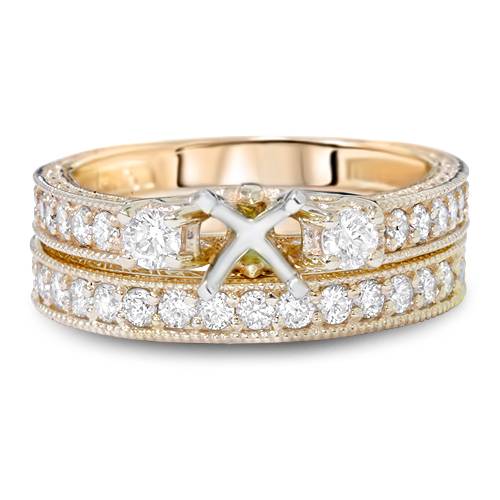 7/8ct Vintage Engagement Ring Mount Set 14K Yellow Gold