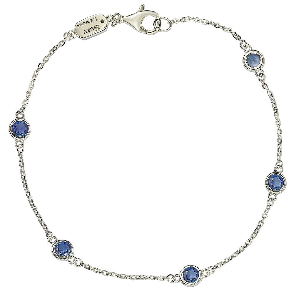 Suzy Levian Sapphire 1 cttw Sterling Silver Station Bracelet