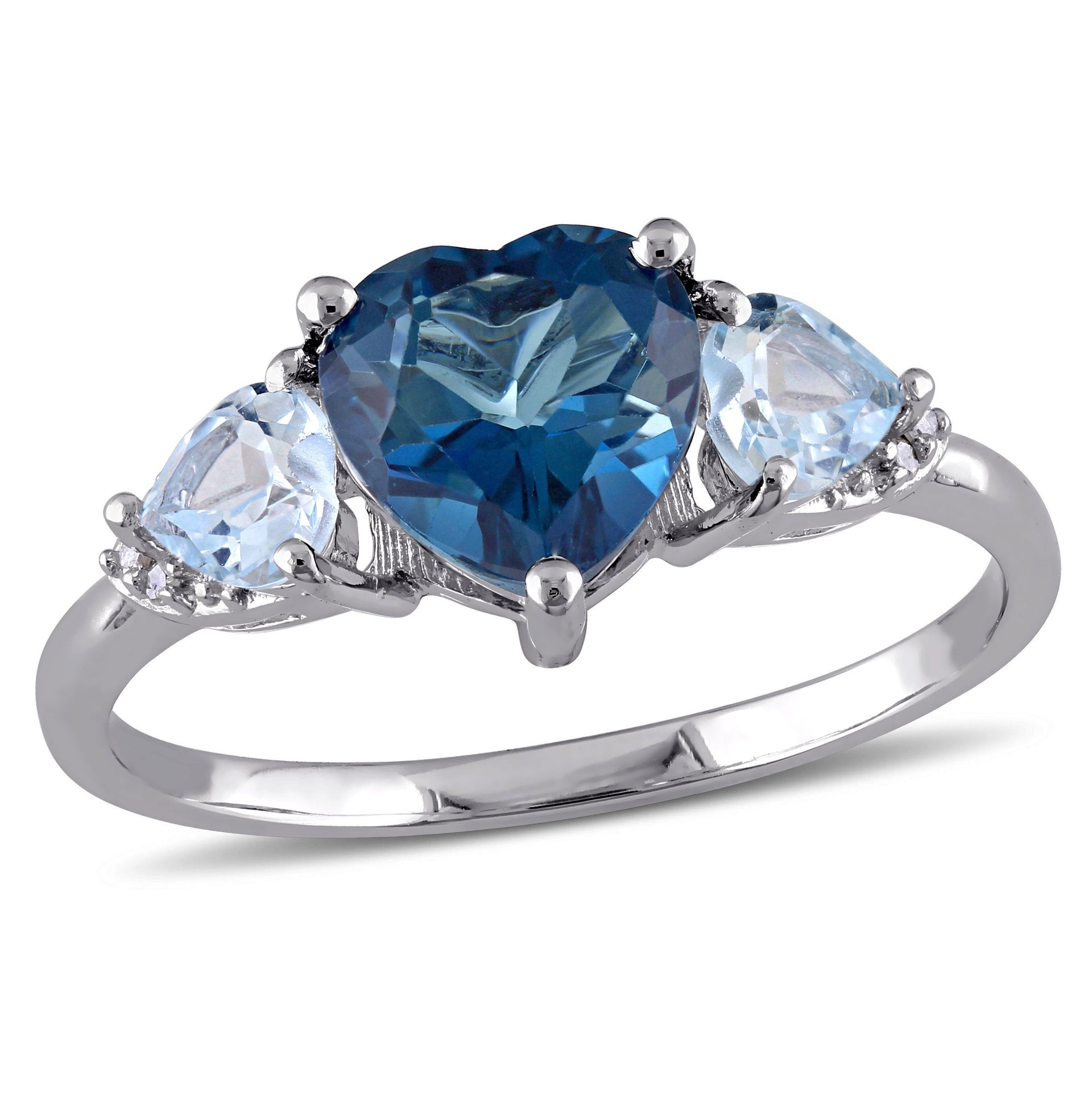 Blue Topaz and Diamond Accent Triple Heart Ring in Sterling Silver
