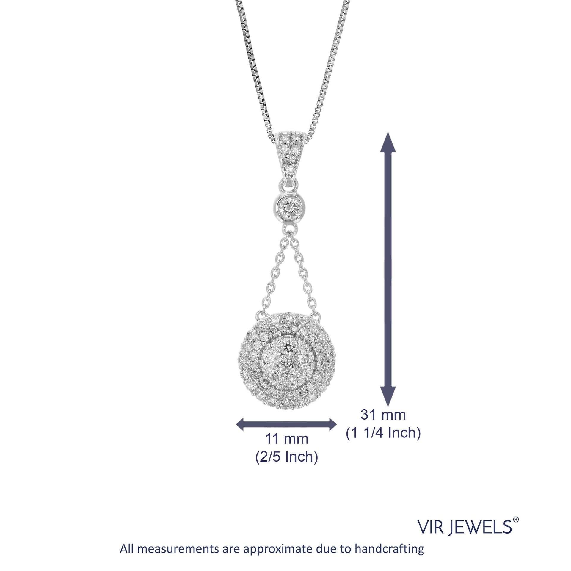 3/4 cttw Lab Grown Diamond Pendant Necklace .925 Sterling Silver 2/5 Inch With 18 Inch Chain