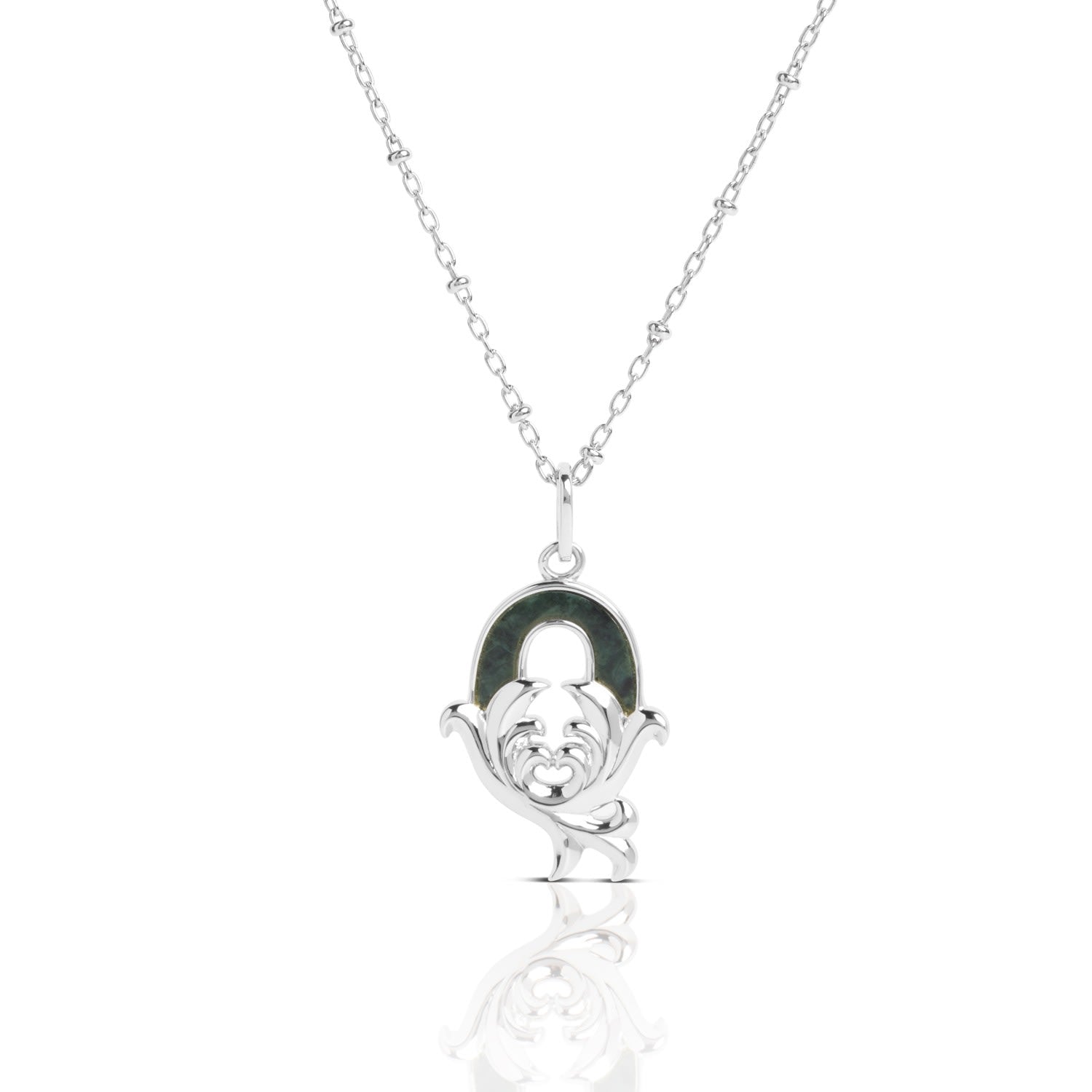 Solid Silver Q Initial Necklace With Green Marble