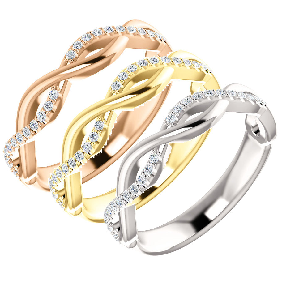 1/8 ct Diamond Infinity Wedding Ring Available in 14k White, Yellow, or Rose Gold