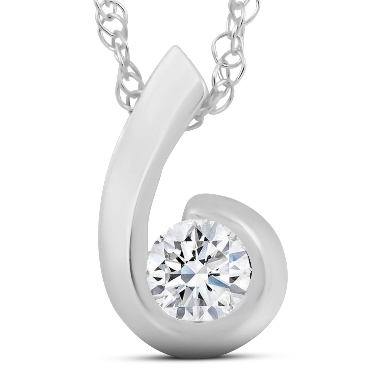 1/4CT Diamond Round Solitaire Pendant & Necklace 14k White Gold