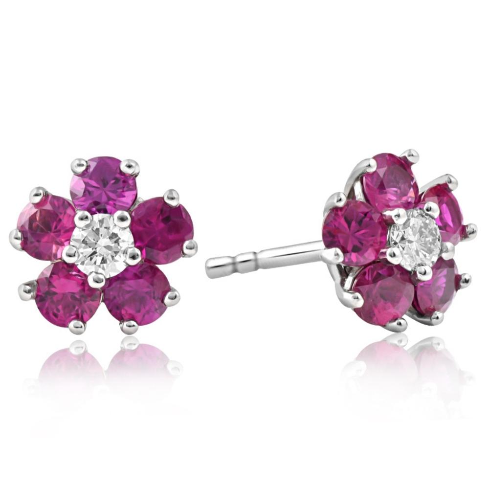 1 1/2 Ct Ruby & Diamond Studs in 14k White Gold
