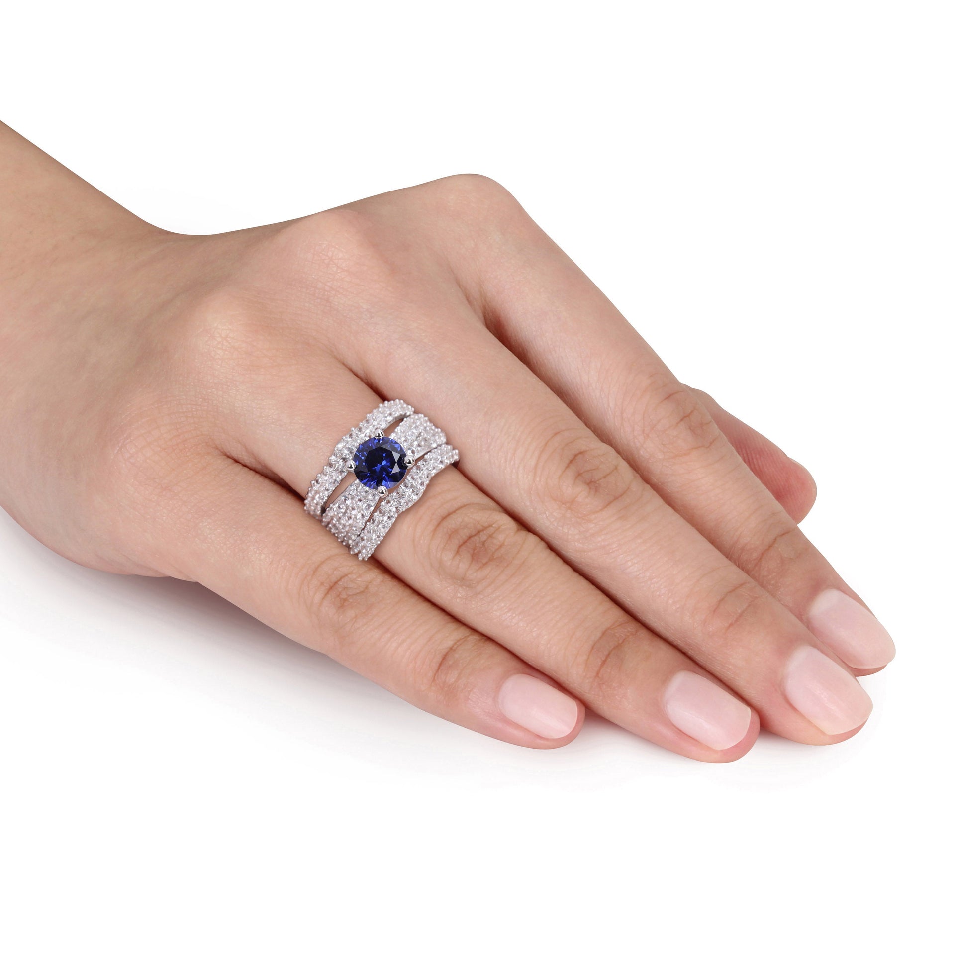 4 3/4 ct TW Created Blue Sapphire and Created White Sapphire Bridal Ring Set in Sterling Silver