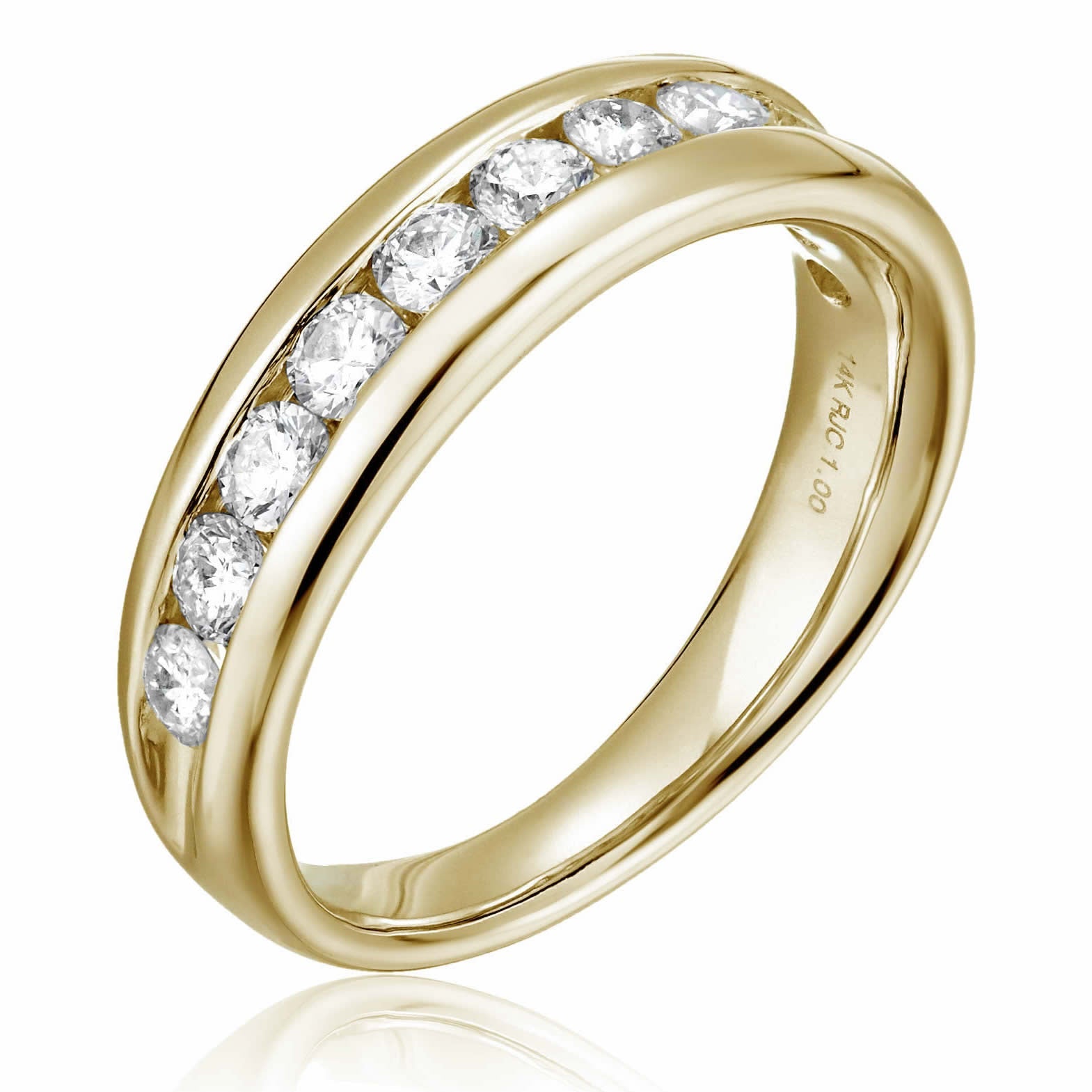 1/2 cttw Comfort Fit Diamond Wedding Band in 14K Yellow Gold Channel