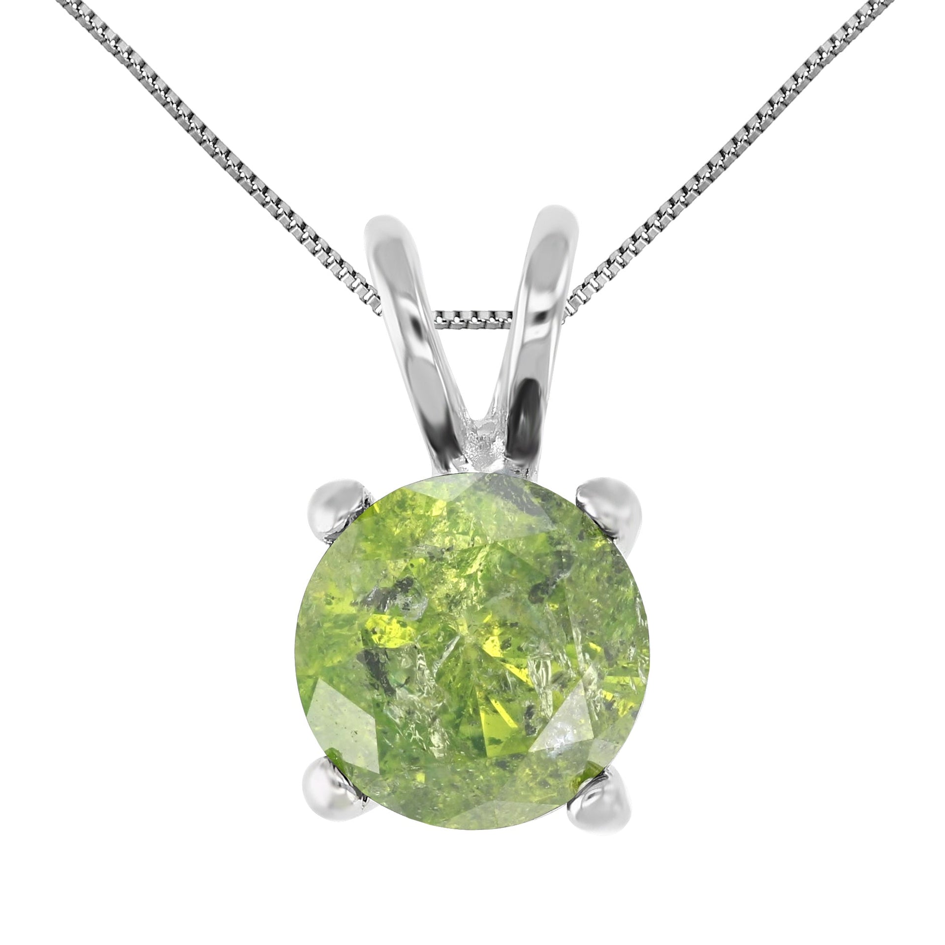 1.75 cttw Green Diamond Solitaire Pendant 14K White Gold Round with Chain