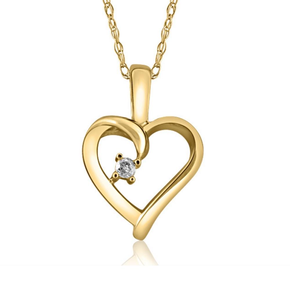 Heart Shaped Solitaire Diamond Pendant Necklace in 14k White Yellow or Rose Gold