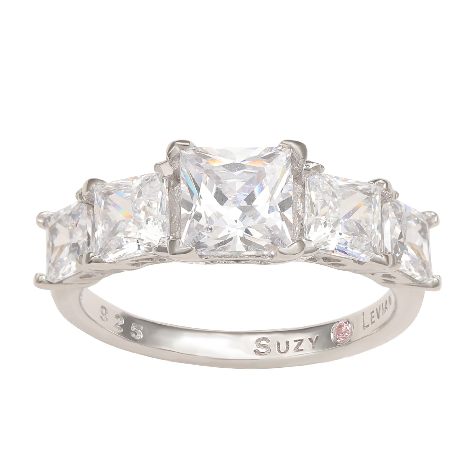 Suzy Levian Sterling Silver Graduating Asscher Cut White Cubic Zirconia Ring