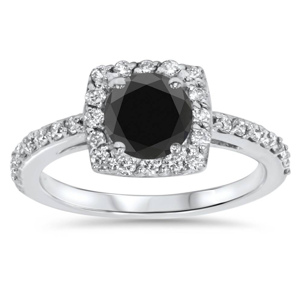 1 3/8 ct Diamond & Black Engagement Ring 14K White Gold