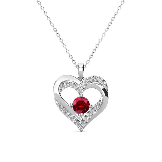 Forever Birthstone 18k White Gold Plated Double Heart Necklace with Swarovski Crystals