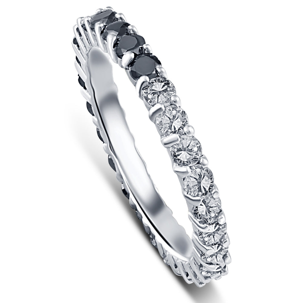 1 1/4 ct Black & White Diamond Eternity Stackable Wedding Ring 10k White Gold