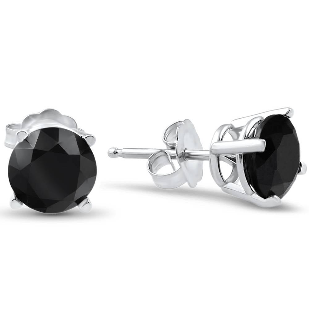 14k White Gold 2 CT TW Round Cut Black Diamond Studs