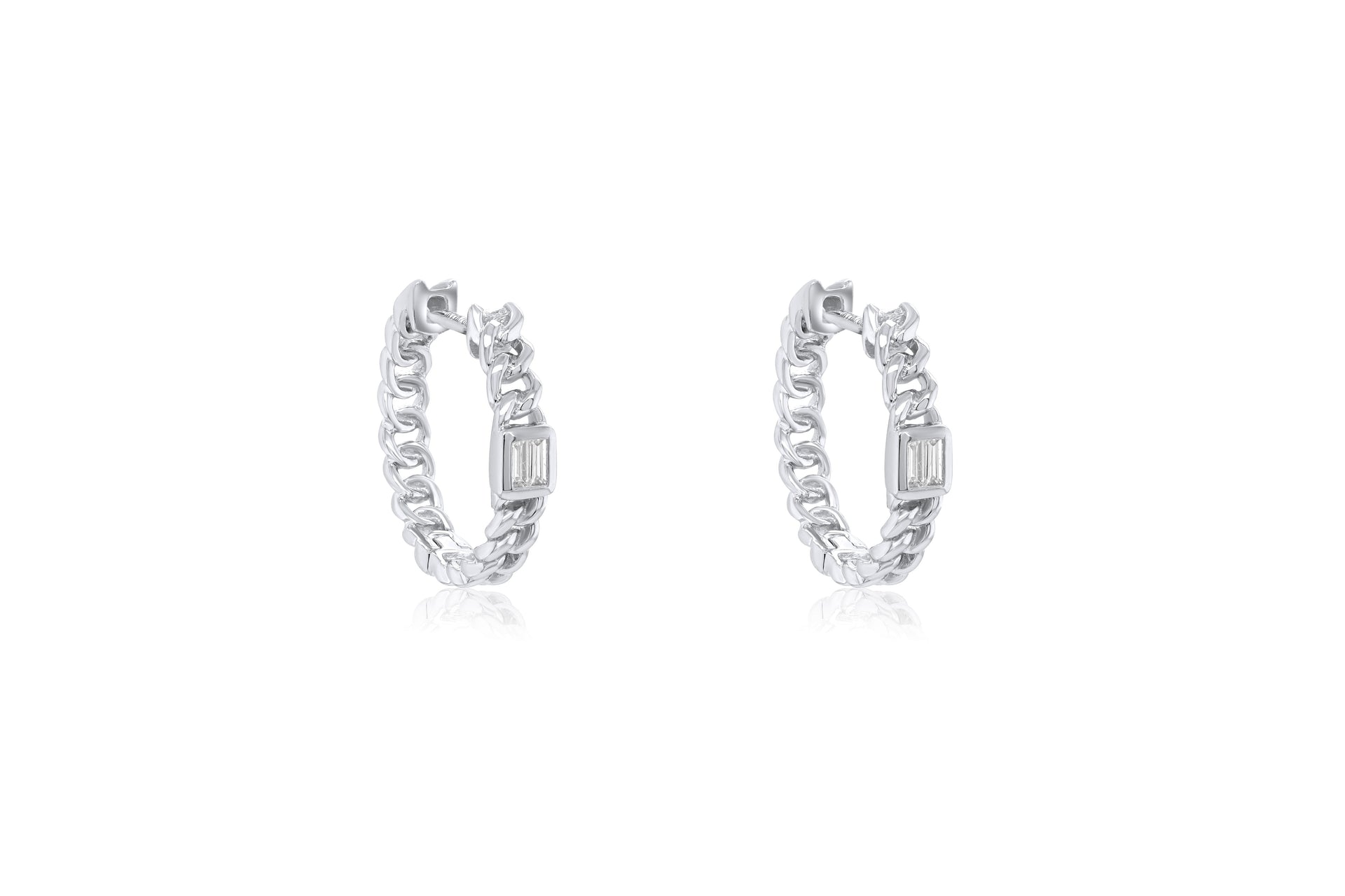 14k YG 2.72GR HUGGIE EARRINGS WITH 2 BAGUETTE DIAMONDS 0.08