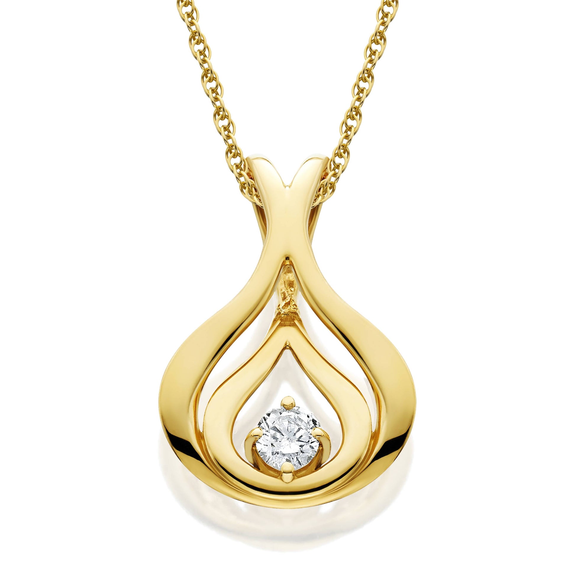 Natural Round-Cut Diamond Solitaire Pendant & Chain 10K Yellow Gold 5/8' Tall