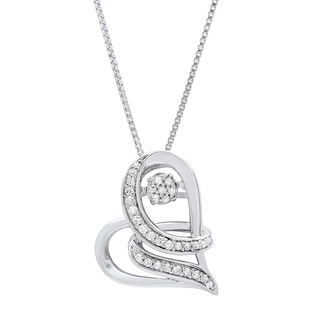 Dancing Diamond Heart Pendant Necklace (0.16 cttw., H-I, SI1-SI2) 18' in 925 Sterling Silver