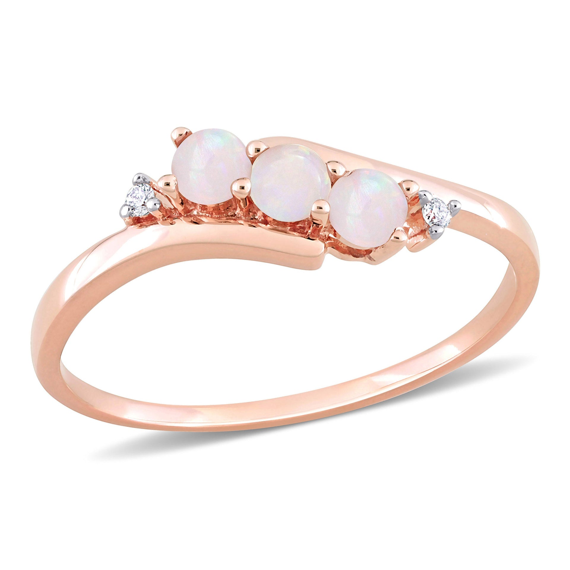 1/5 CT TGW Opal and Diamond Accent 3-Stone Ring in 10K Rose Gold